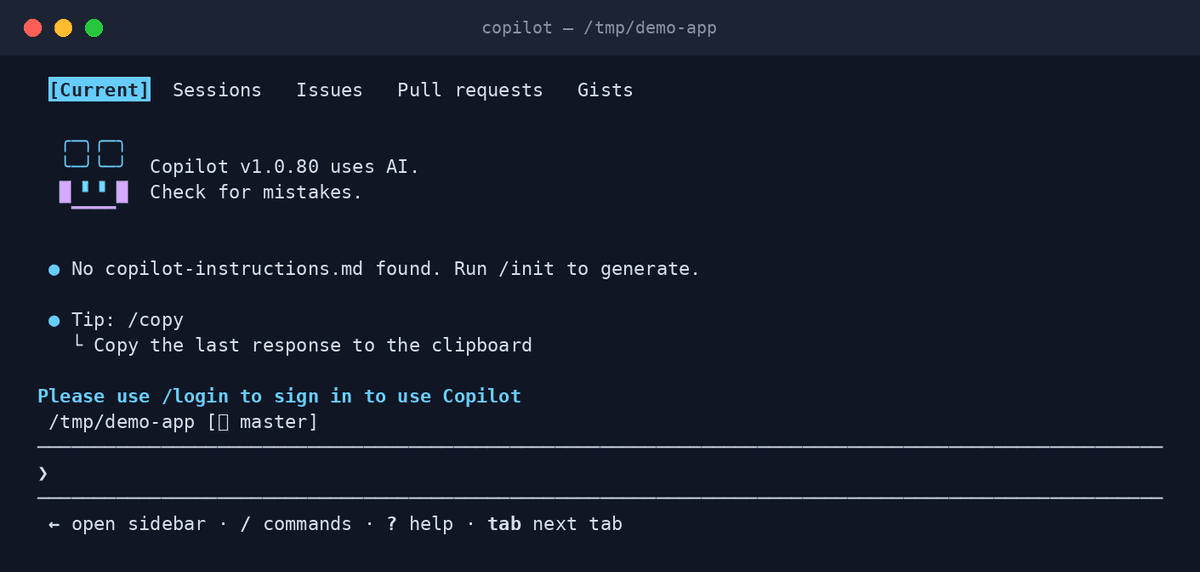 GitHub Copilot CLI 的真实终端输出
