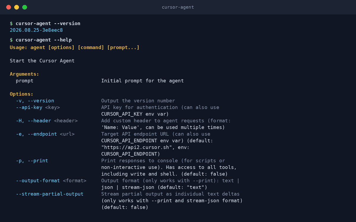 Real terminal output from Cursor