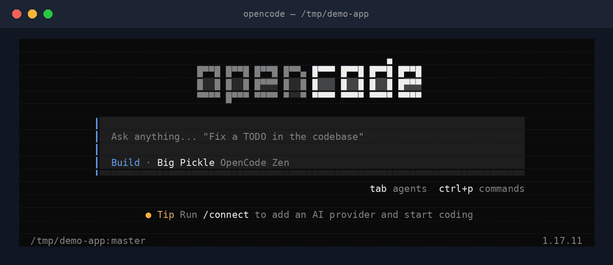 OpenCode 的真实终端输出