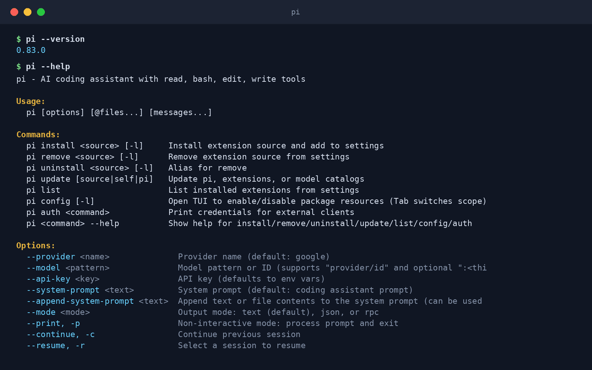 Real terminal output from Pi