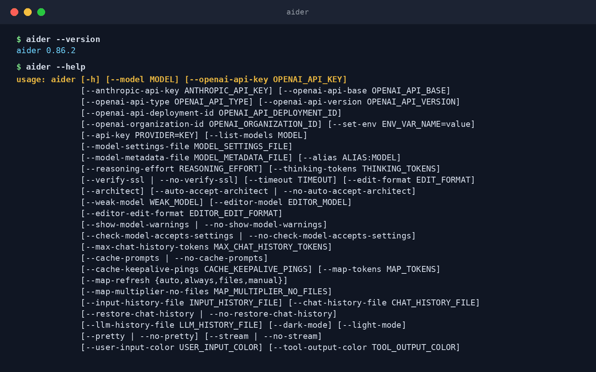 Real terminal output from Aider