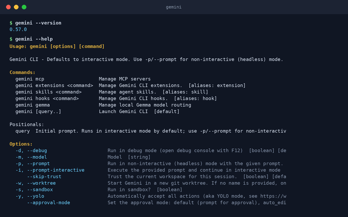 Real terminal output from Gemini CLI