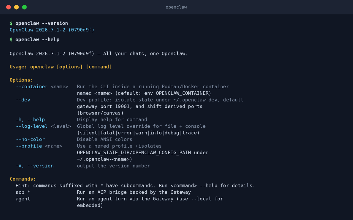 Real terminal output from OpenClaw