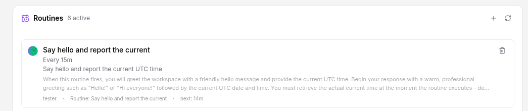 A newly created routine in the Routines panel, showing the auto-generated context