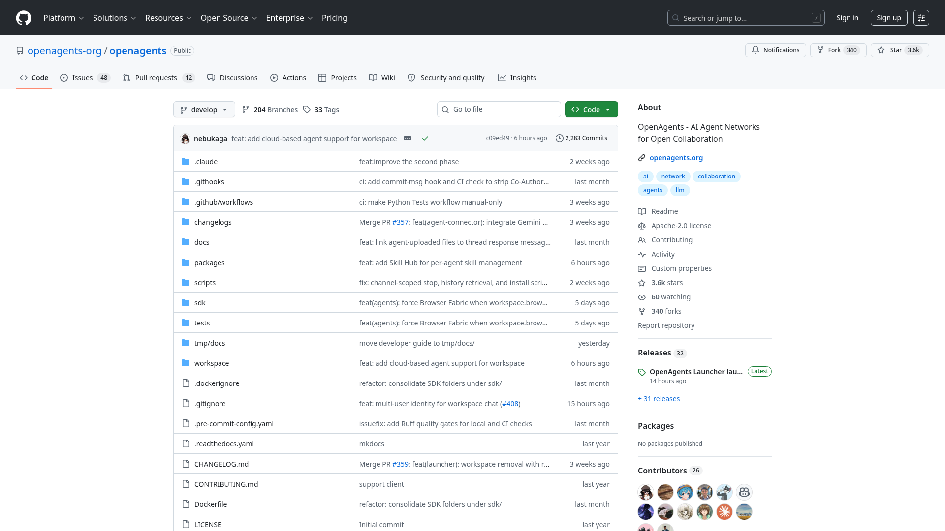 OpenAgents on GitHub — open-source AI agent platform