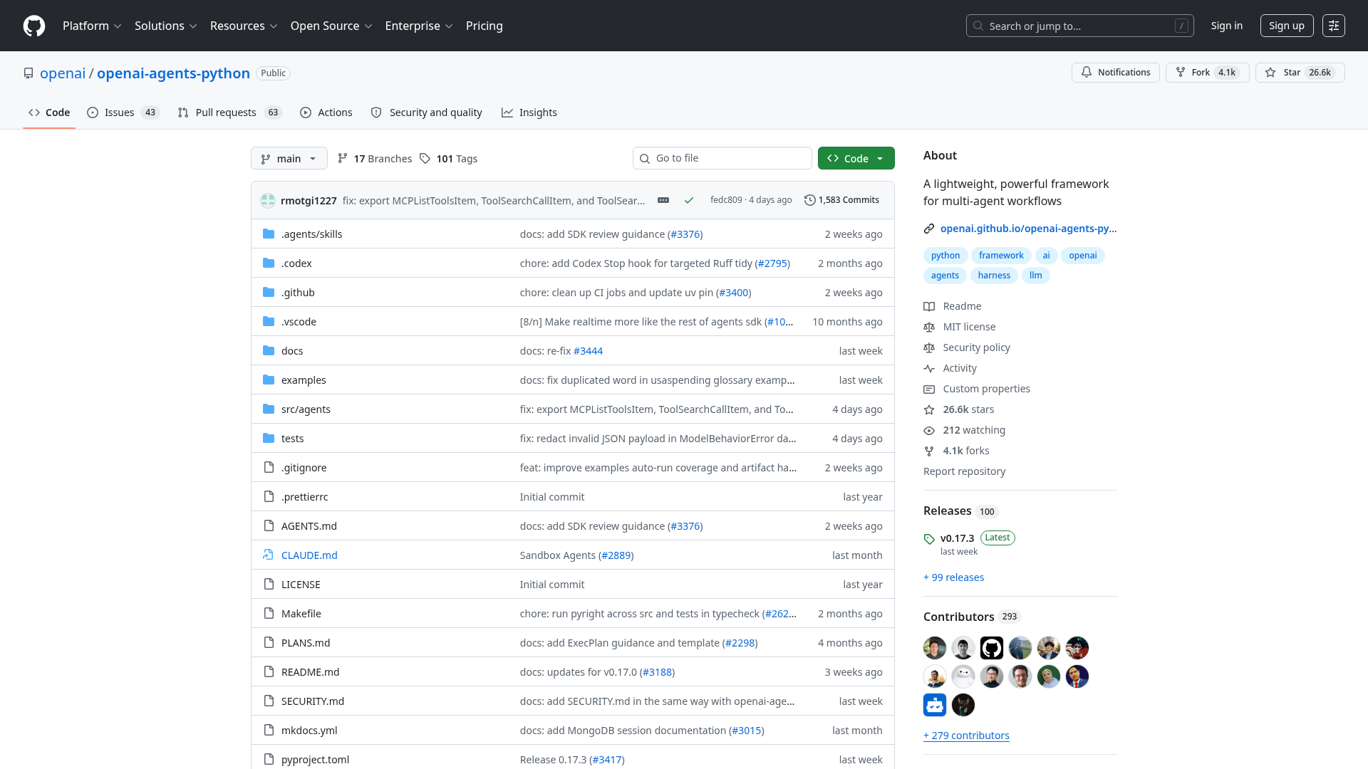 OpenAI Agents SDK on GitHub — a lightweight framework for building multi-agent workflows