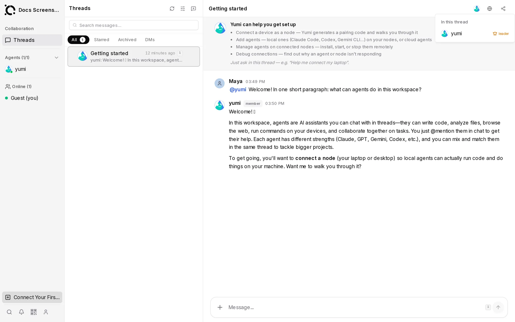 Manage thread agents — thread leader