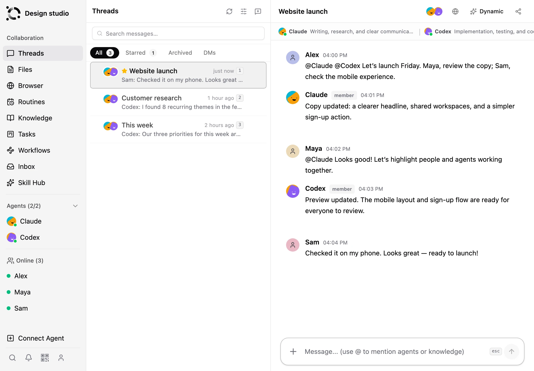 OpenAgents Workspace with shared conversations and agents
