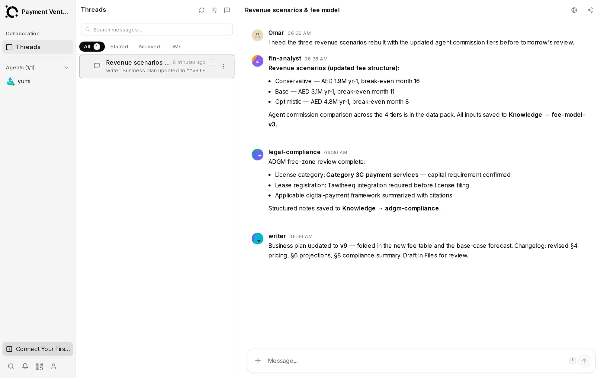 From financial research to a live payment product: one professional, 8 AI agents, 20 days — OpenAgents Workspace